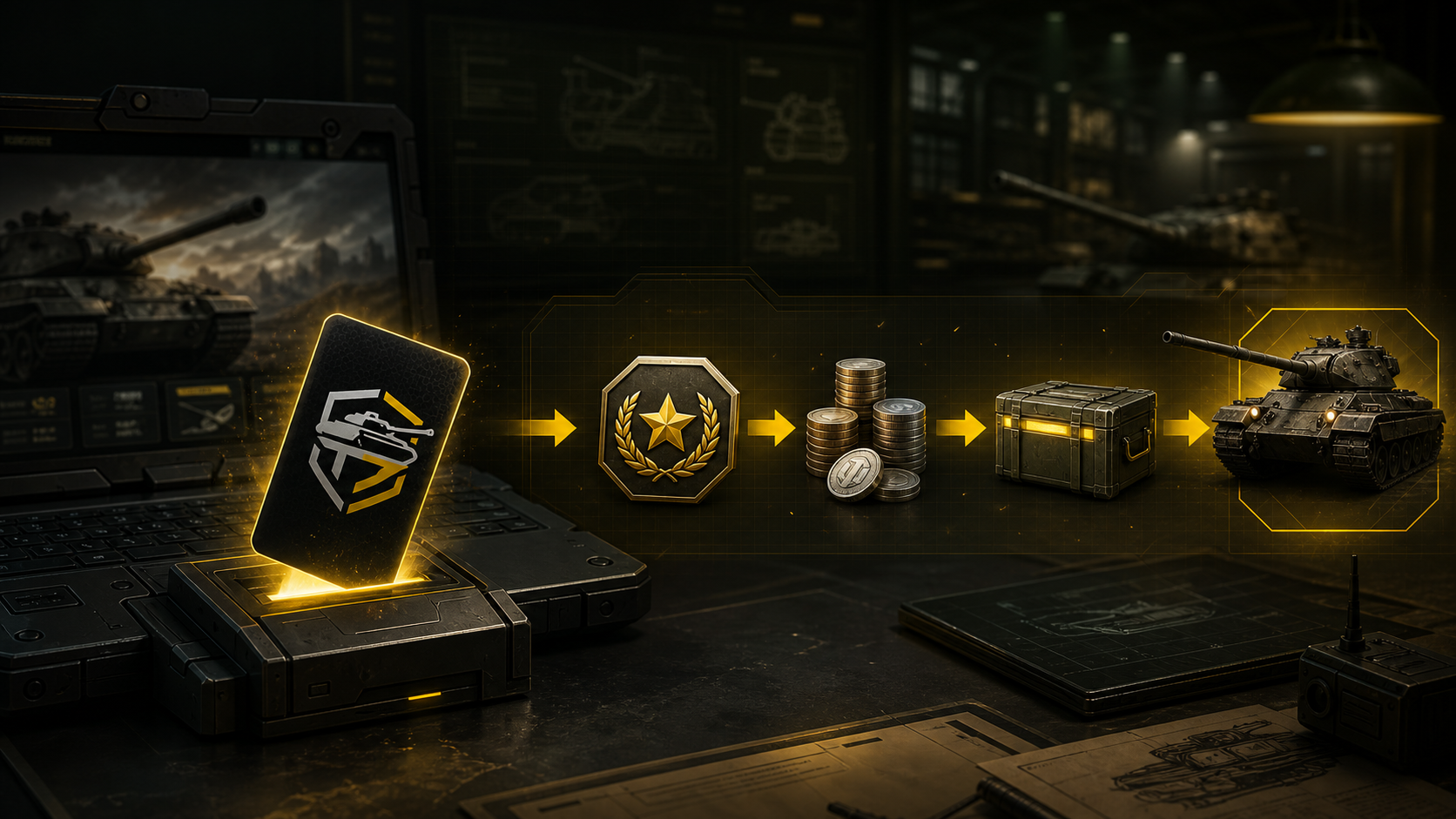 Schéma aktivace bonusového kódu a získání odměn ve World of Tanks