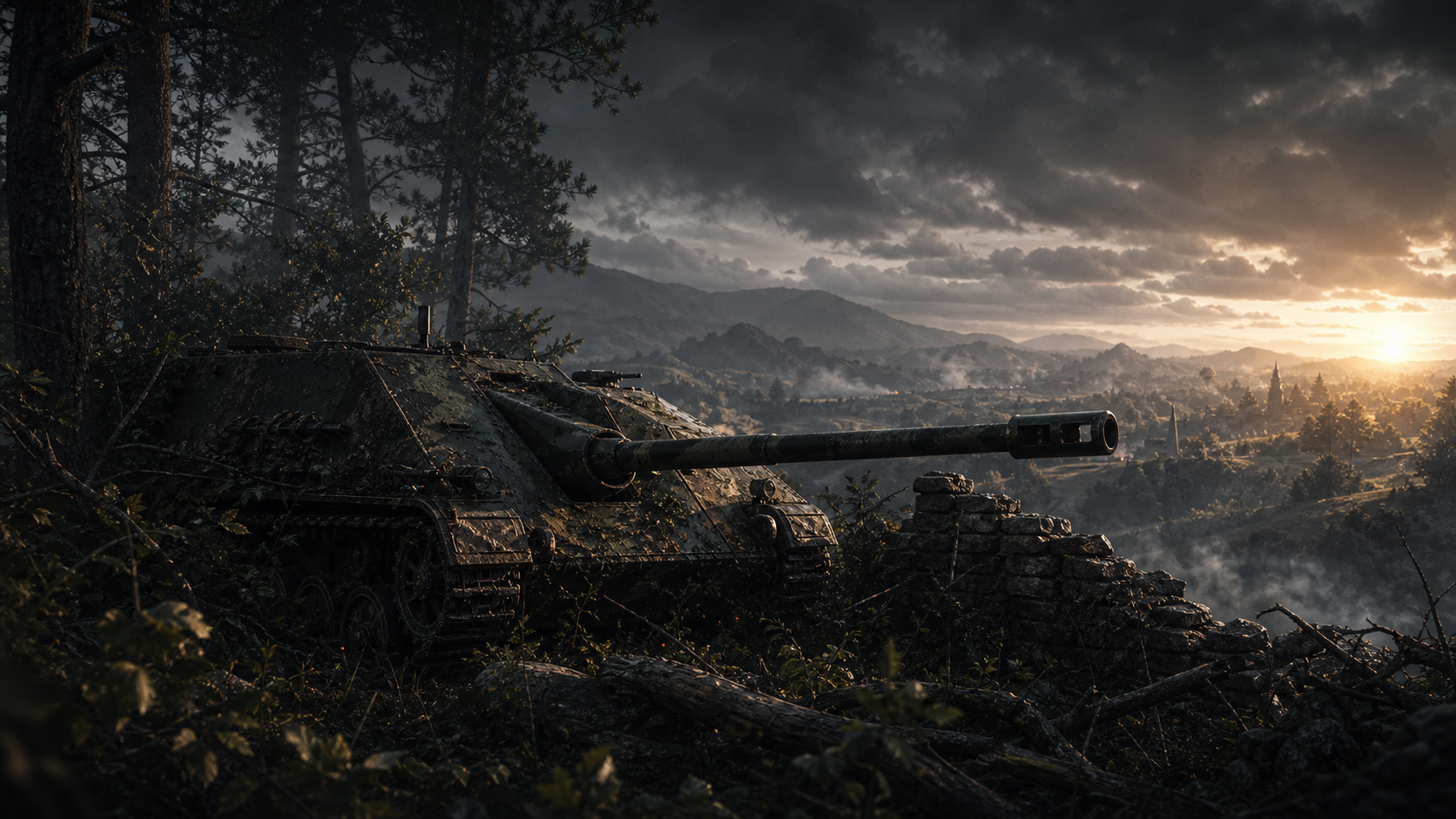 Ilustrační obrázek stíhače tanků ve World of Tanks stylu